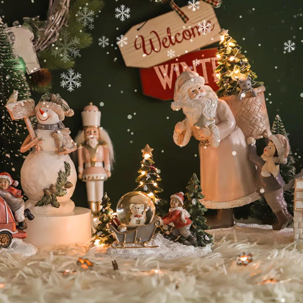 2021 Christmas Home Decorations Accessories Village Houses Figures Snowman/Santa Claus Figurines Xmas Decor Deer Gif